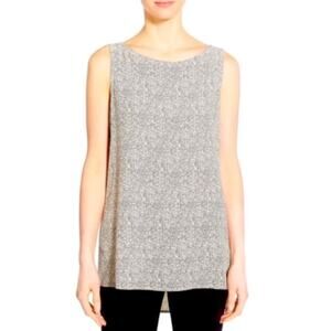 Eileen Fisher Broken Chevron Long Shell Tank Top Womens XS Ecru Black Sleeveless